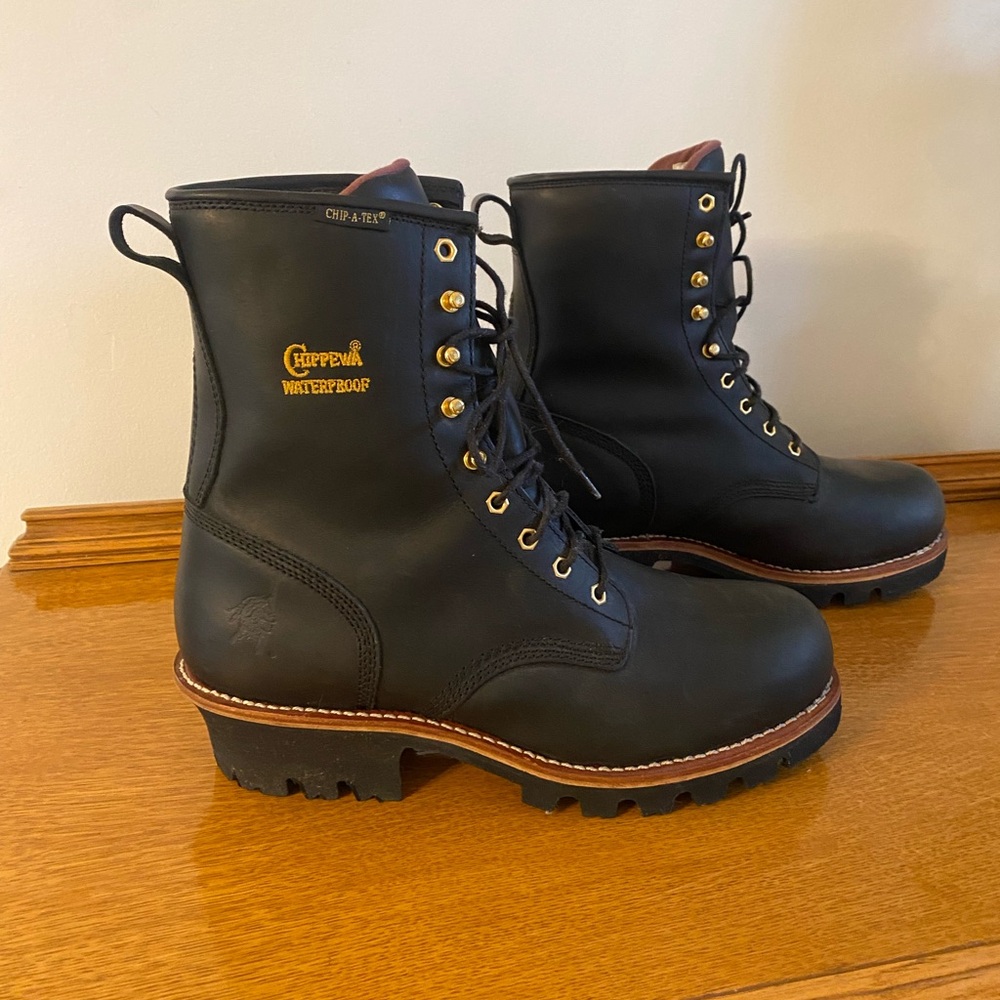 NEW Chippewa Black Leather Logger Steel Toe Waterproof Thinsulate Boots Men 11W - Picture 2 of 10